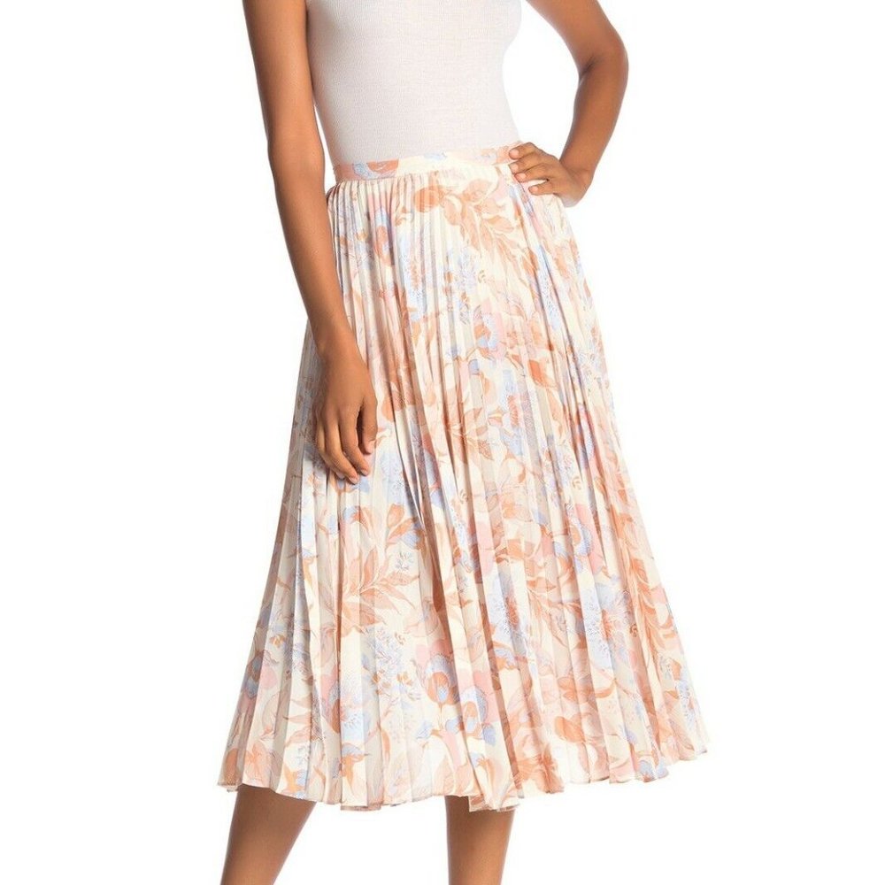 Vince Marine Garden Pleated Midi Tangerine Skirt